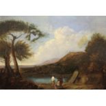 Attributed to RICHARD WILSON (1714-1783). View of Lake Avernus, with figures & trees to the fore,