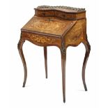 A 19th century French rosewood & floral marquetry ladies’ bureau, of bombé shape, with brass gallery