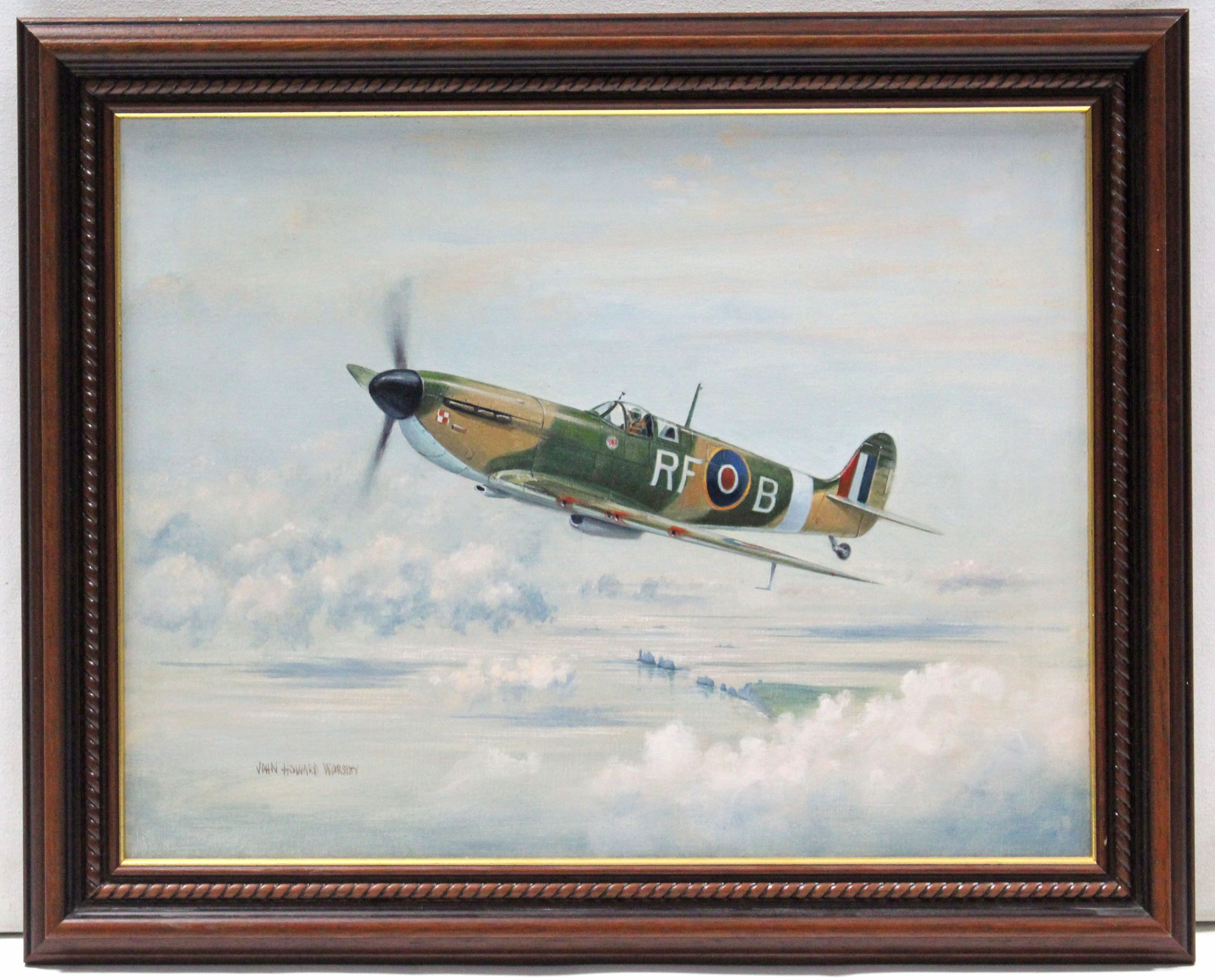 JOHN HOWARD WORSLEY (1919-2000). “Spitfire of 303 Squadron: Warsaw Kosciuszco”. Signed, oil on