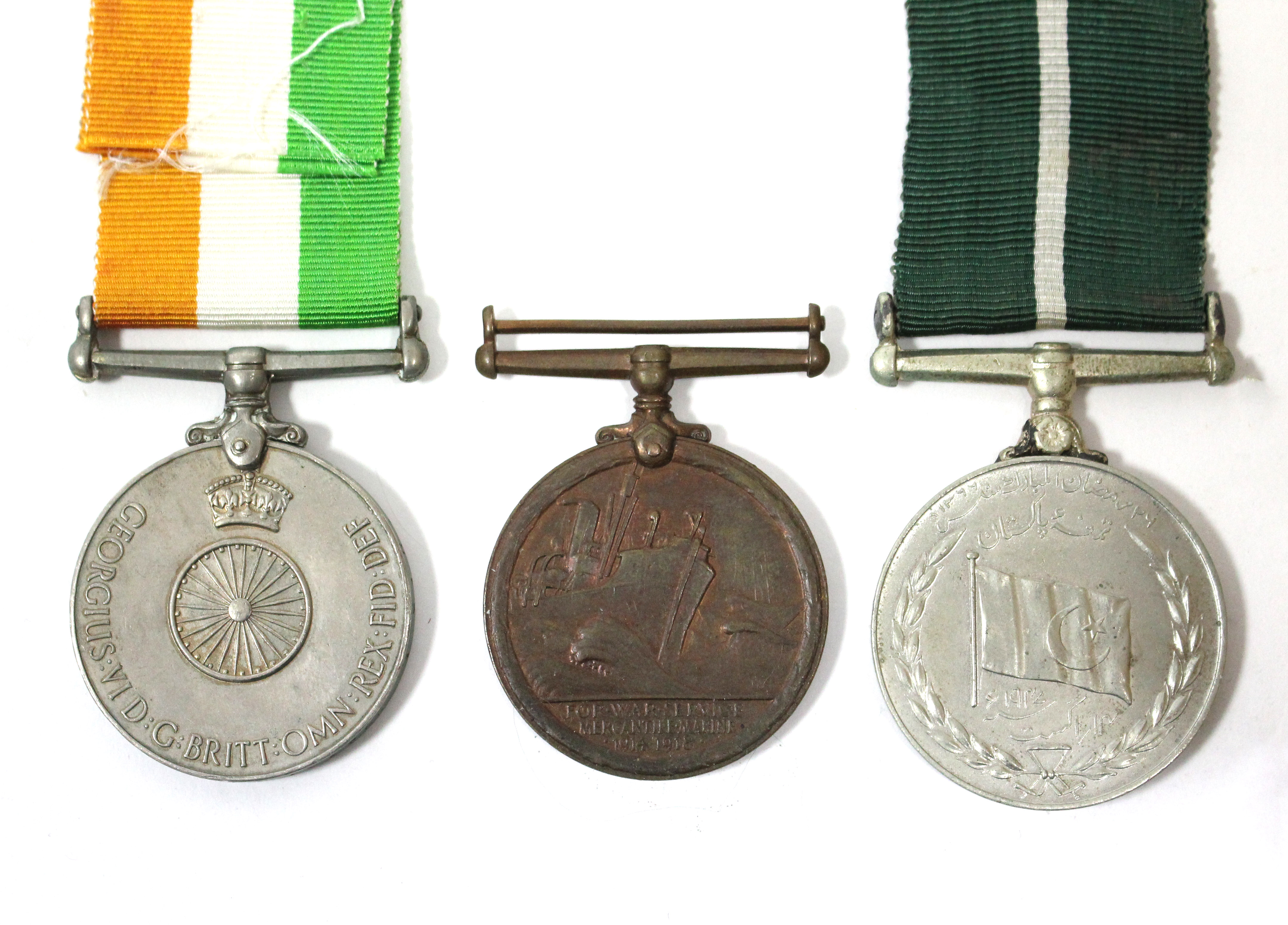 The Indian Independence Medal; the Pakistan ditto; & a Mercantile Marine War Medal. - Image 2 of 2