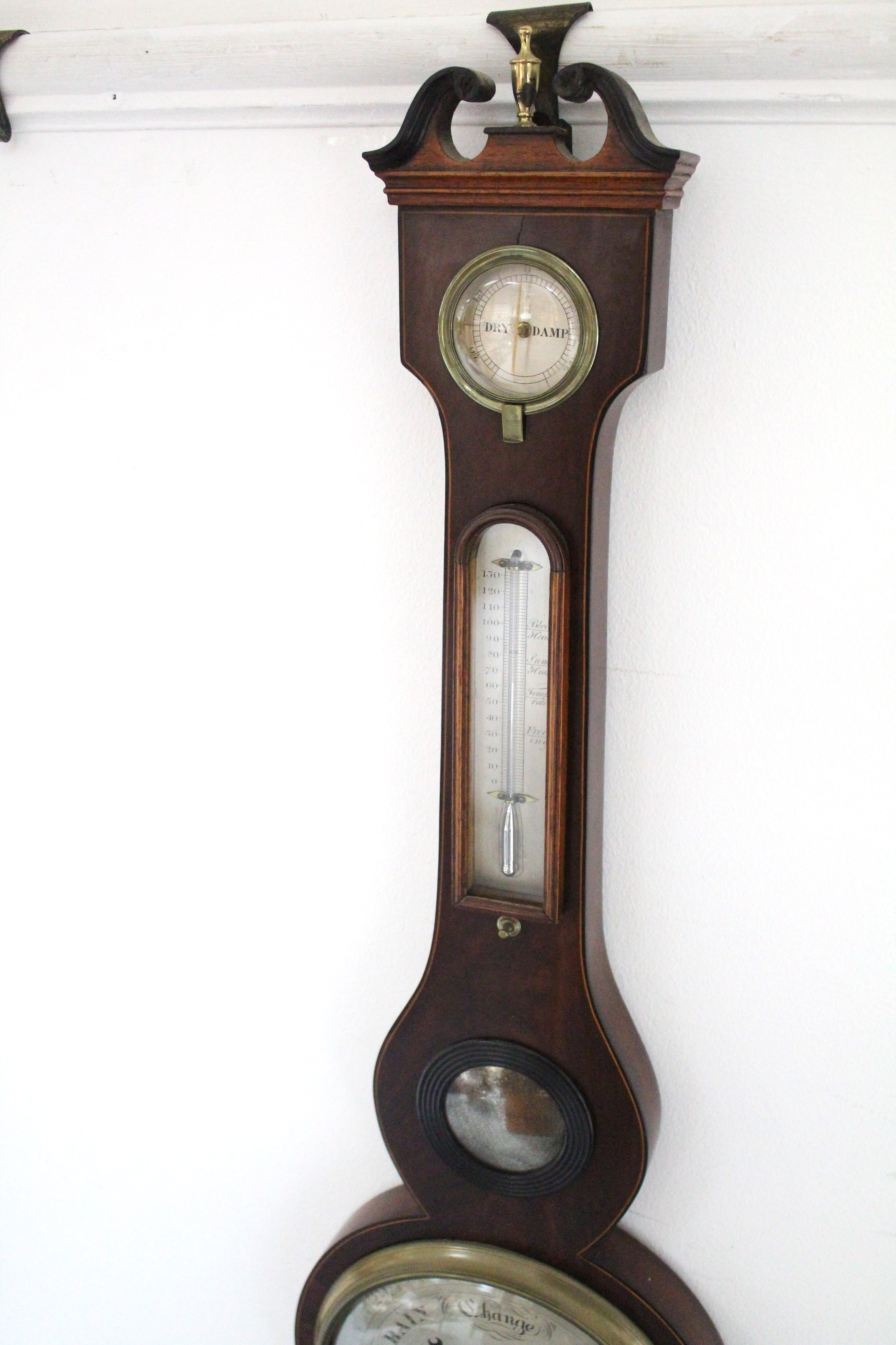 A George III inlaid-mahogany banjo barometer, signed “Tate, Maidstone”, with ivory adjusting knob, - Image 4 of 4