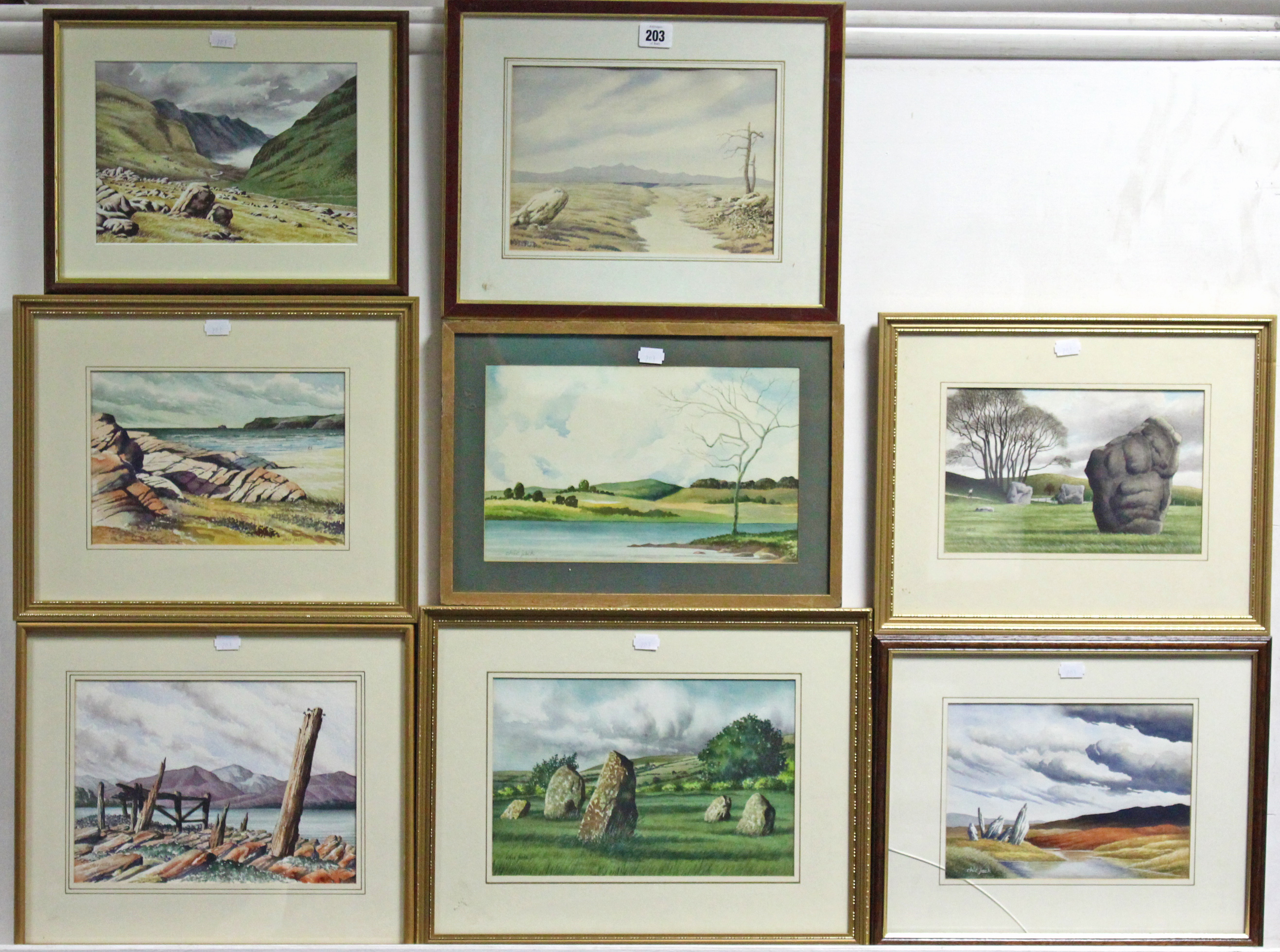 C. D. (Chic) JACK (20th century). Eight various Welsh, Cornish, & English landscape studies; all