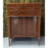 A late 18th century mahogany gentleman’s washstand with “plumb pudding” envelope top enclosing an