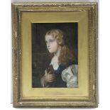 MONOGRAM F.M. (or M.F.), 19th century. A head-&-shoulders portrait of a young lady with blonde hair,