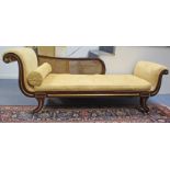 A Regency-style simulated rosewood chaise long, with gilt fluted decoration & rosettes to the scroll
