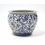 A 20th century Chinese blue & white pottery jardinière, the interior decorated with swimming