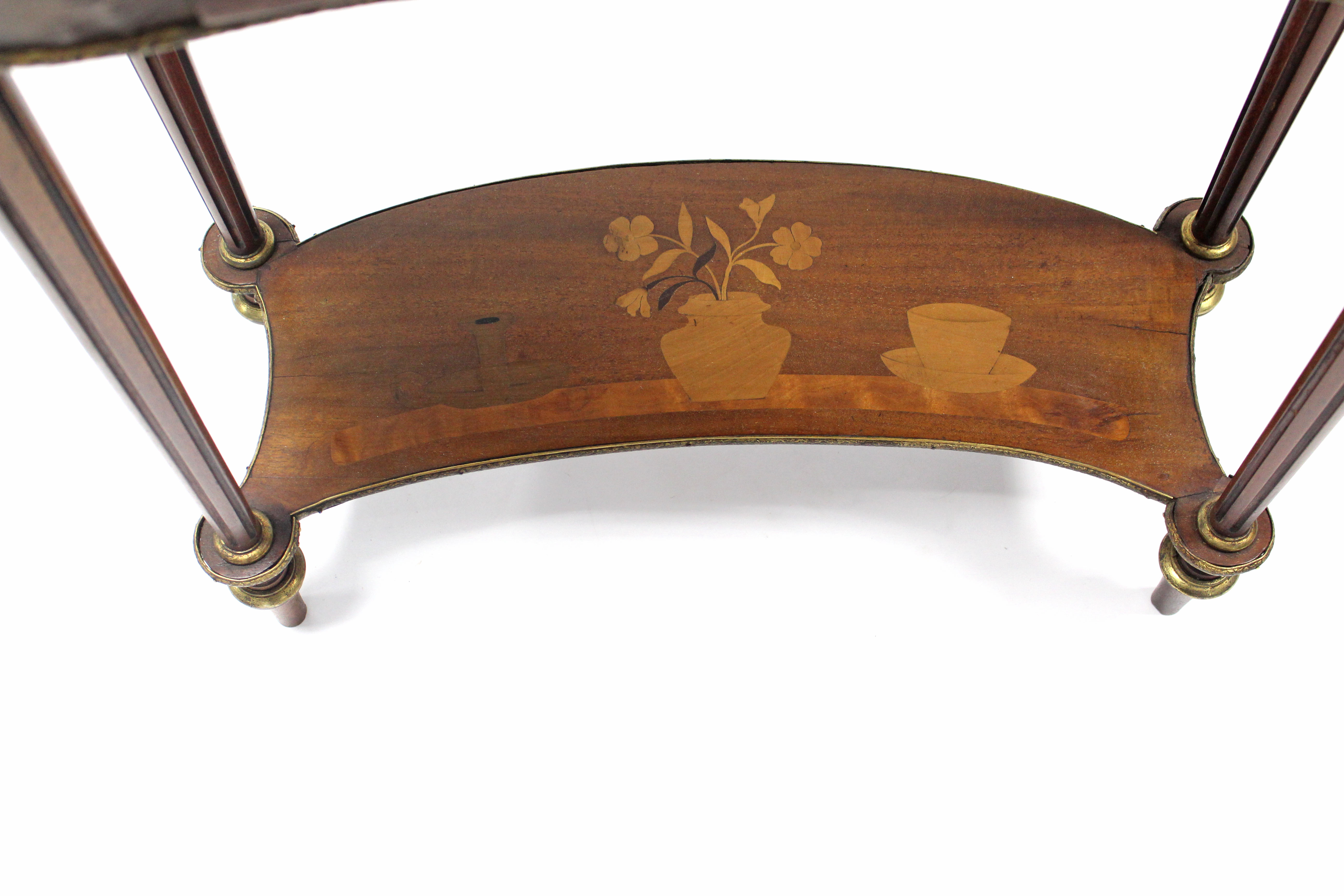 A Louis XVI style mahogany kidney-shaped occasional table with floral marquetry top, brass gallery & - Image 3 of 5