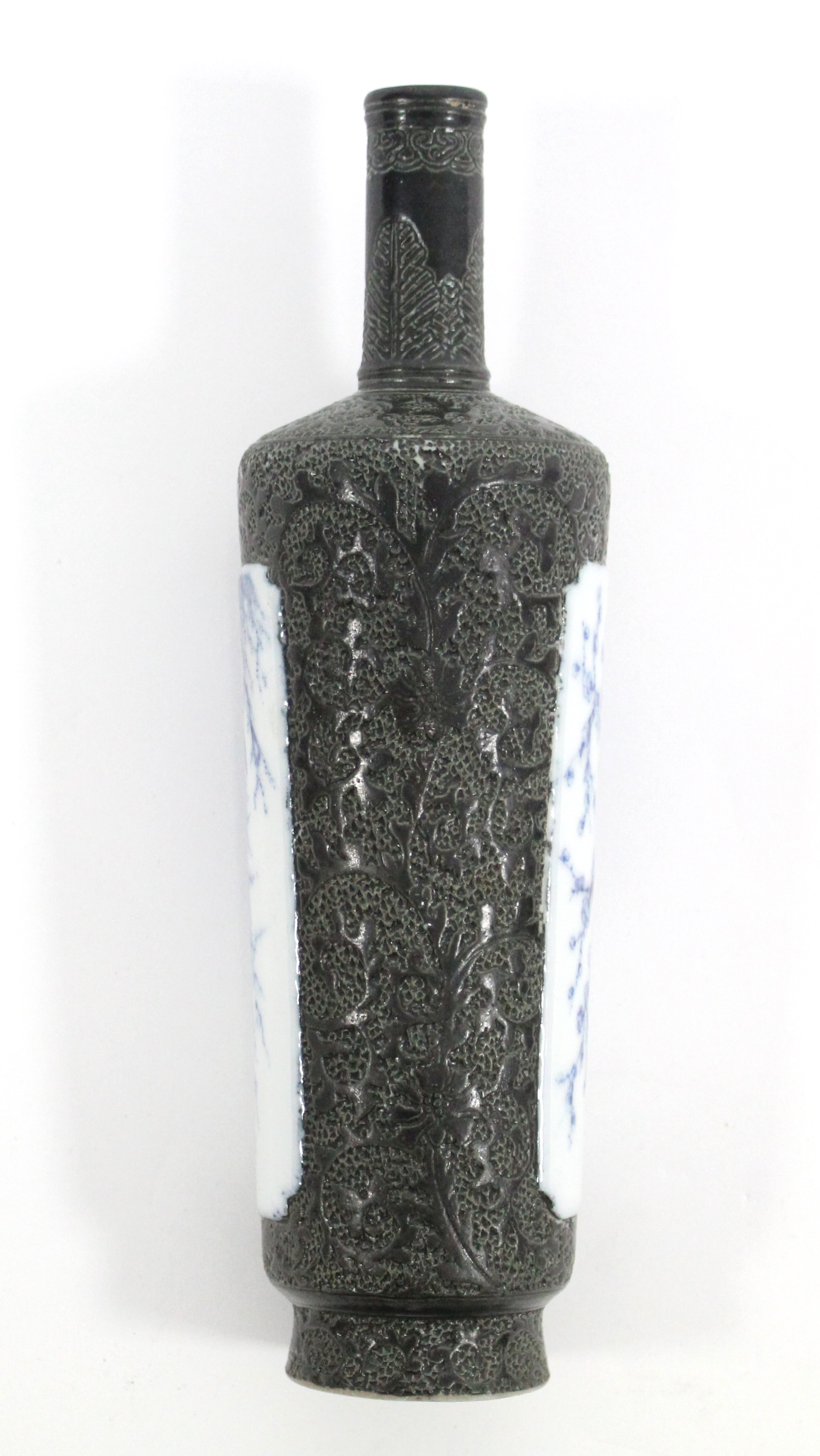 A Chinese porcelain cylindrical vase of slender tapered form with narrow neck, a blue & white - Image 3 of 6