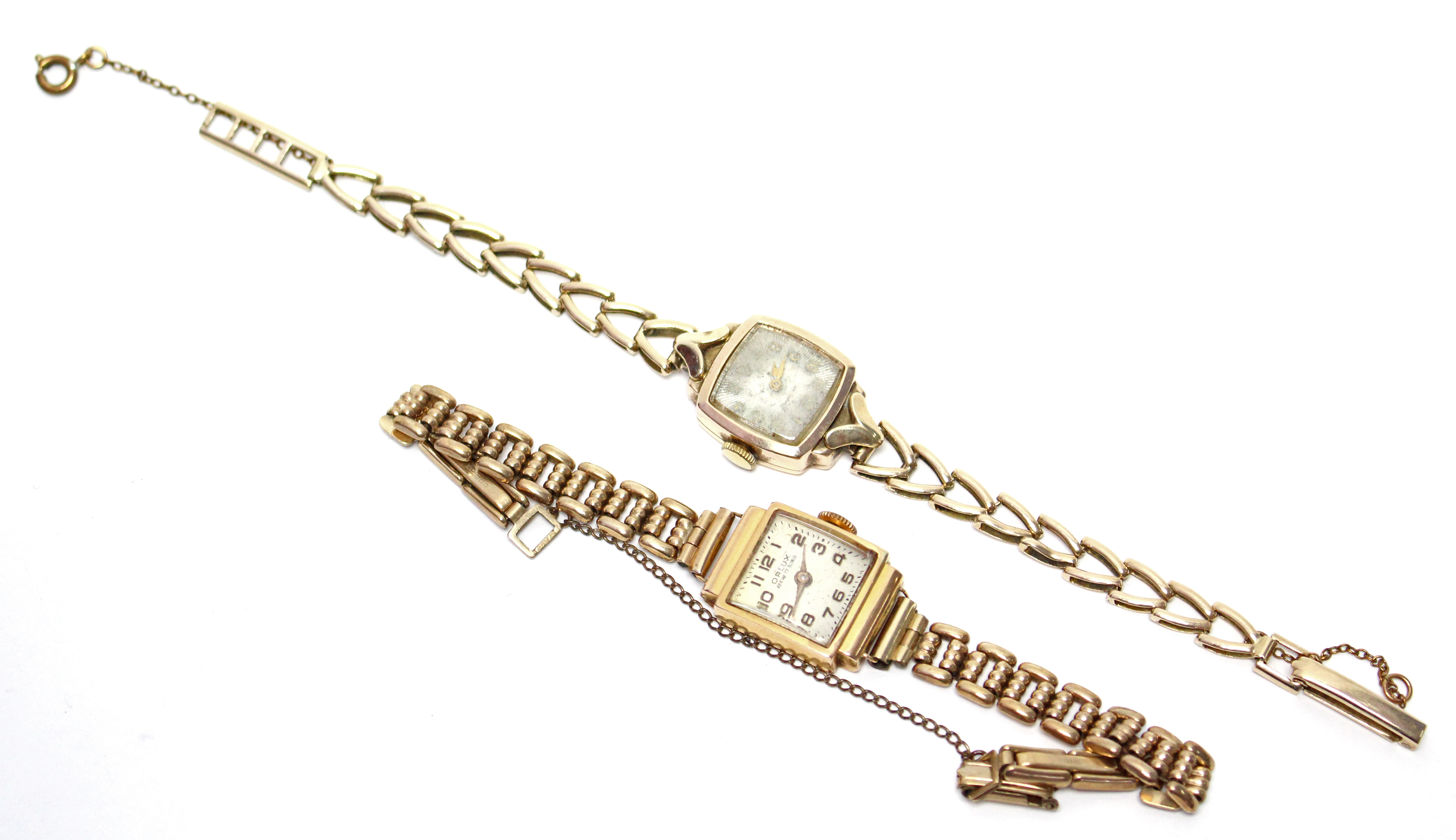 Two 9ct. gold ladies’ wristwatches, each with 9ct. flexible bracelet. (22.5 gm total, including