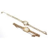 Two 9ct. gold ladies’ wristwatches, each with 9ct. flexible bracelet. (22.5 gm total, including