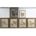A set of four 19th century Chinese paintings on silk depicting figure scenes in mountainous