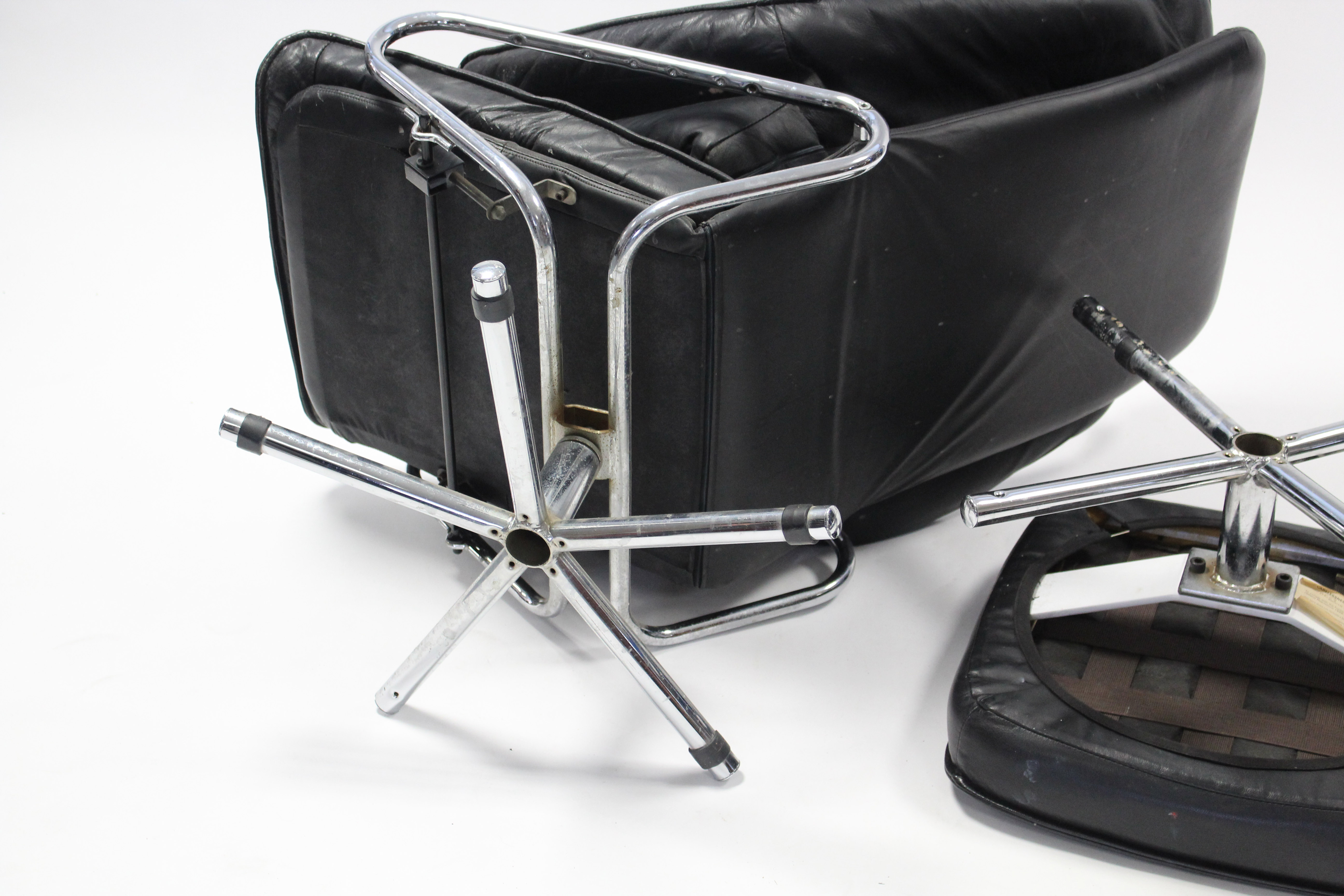 A ‘Skoghaug Industries’ of Norway black leather reclining easy chair & matching footstool, with - Image 5 of 6