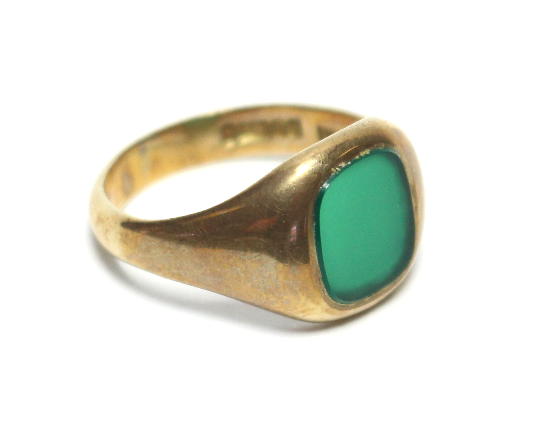 A 9ct. gold gent’s signet ring set green hardstone matrix (vacant); Birmingham hallmarks for - Image 2 of 3