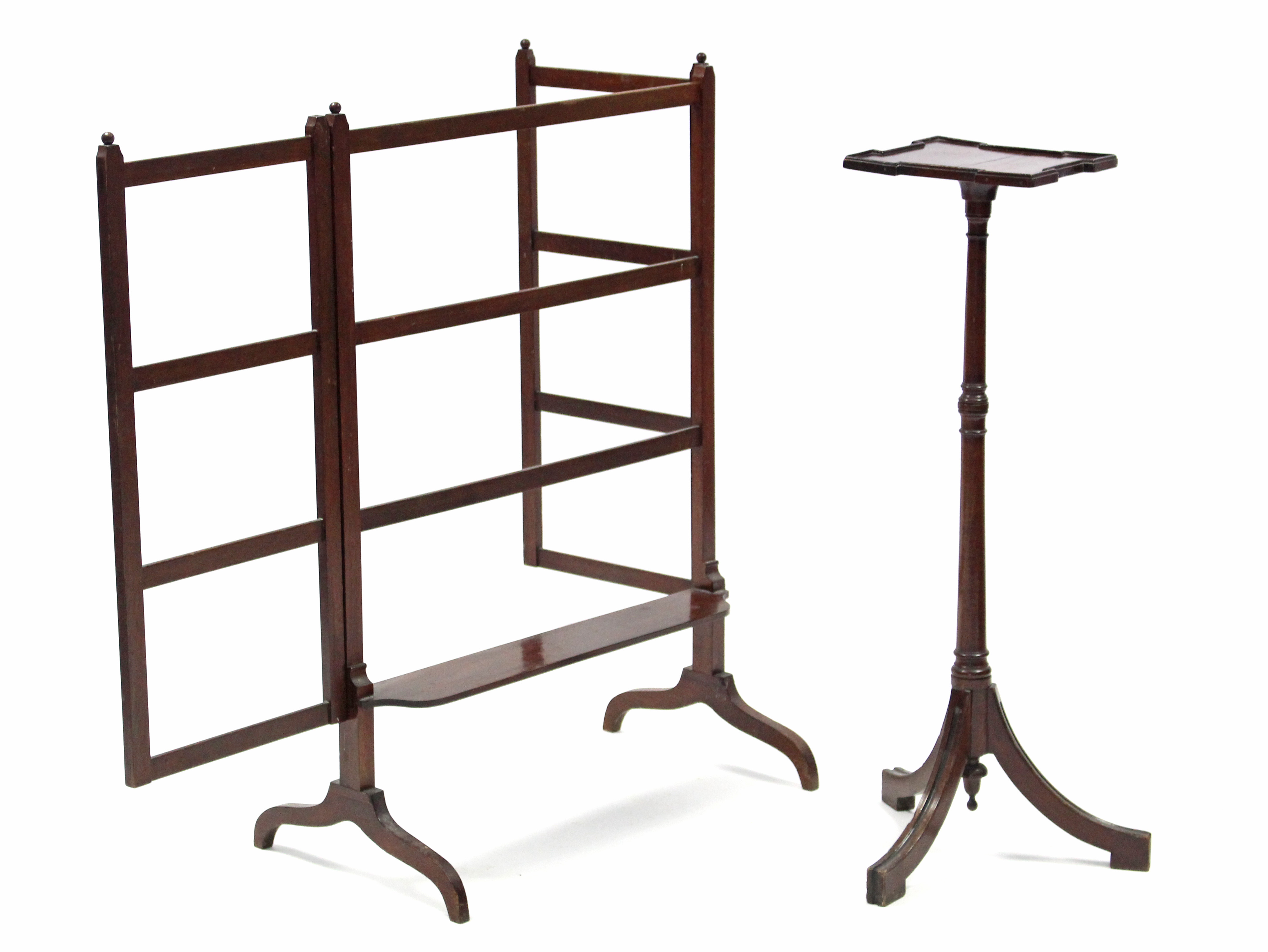 A Victorian folding towel rail; & a similar jardinière stand with shaped rectangular top.