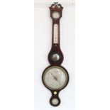 A George III inlaid-mahogany banjo barometer, signed “Tate, Maidstone”, with ivory adjusting knob,