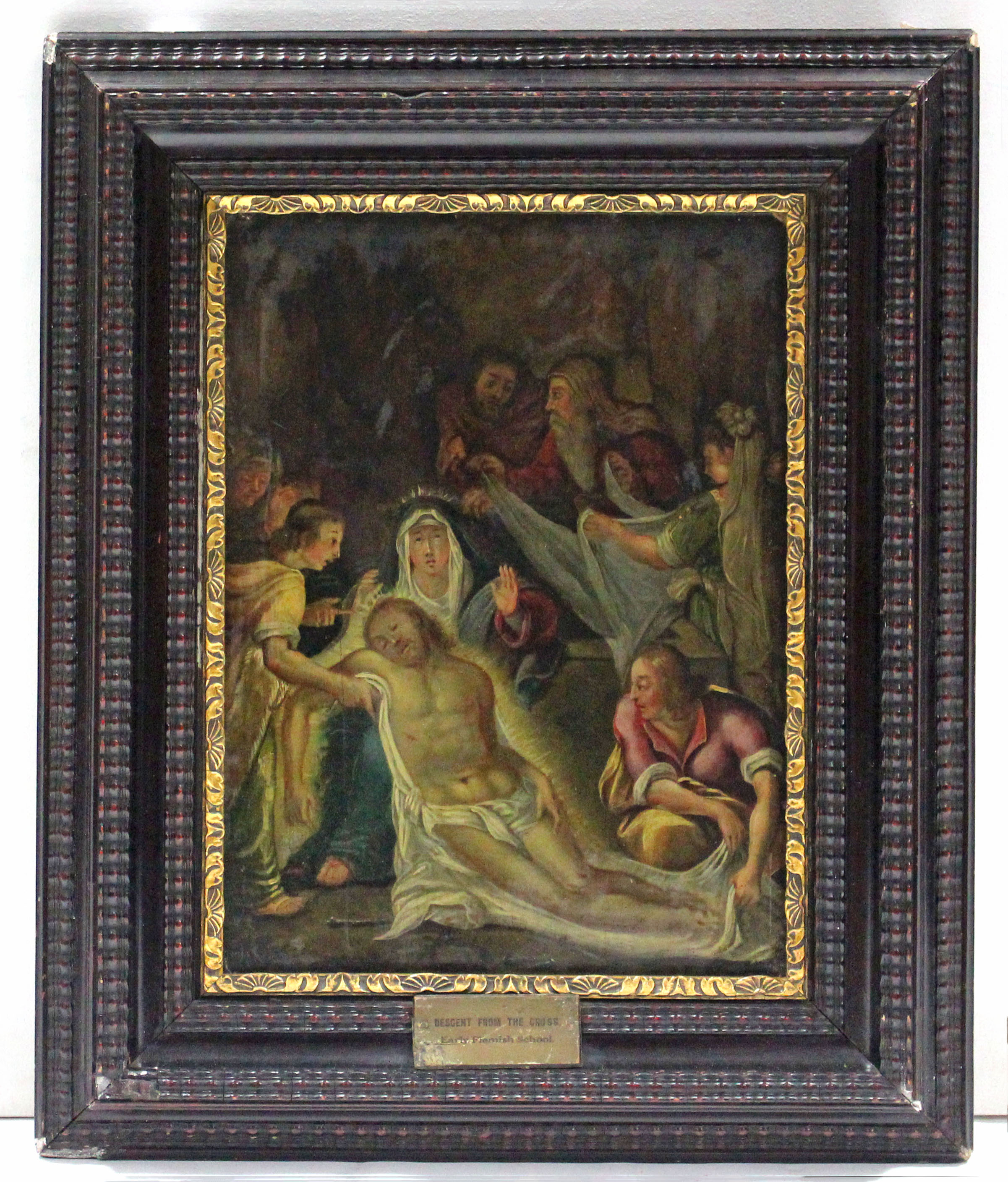 FLEMISH SCHOOL, 17th/18th century. “The Descent From The Cross”. Oil on panel: 14¾” x 10¾”, in - Image 2 of 3