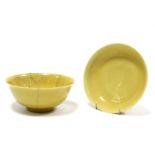 A Chinese yellow-ground porcelain deep bowl with slightly flared rim, 7½” diam., Zhengde six-