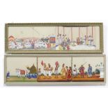 A pair of 19th century Indian gouache paintings on Mica depicting ceremonial figure scenes; each