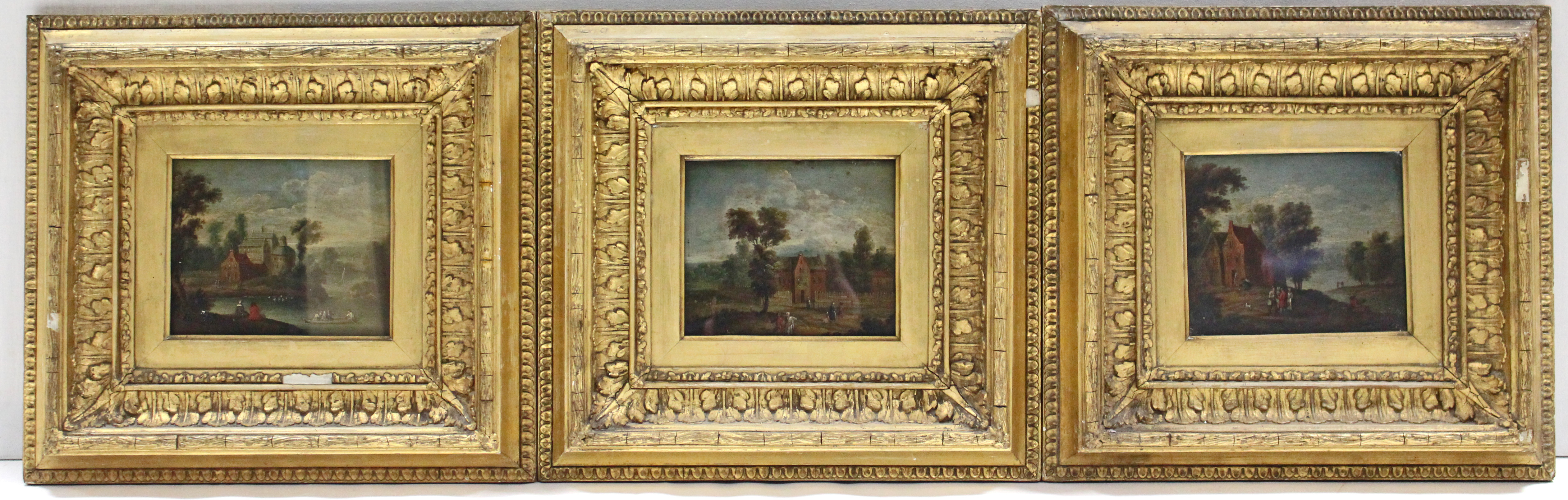 FLEMISH SCHOOL, early 18th century. A set of three rural landscapes with buildings, numerous