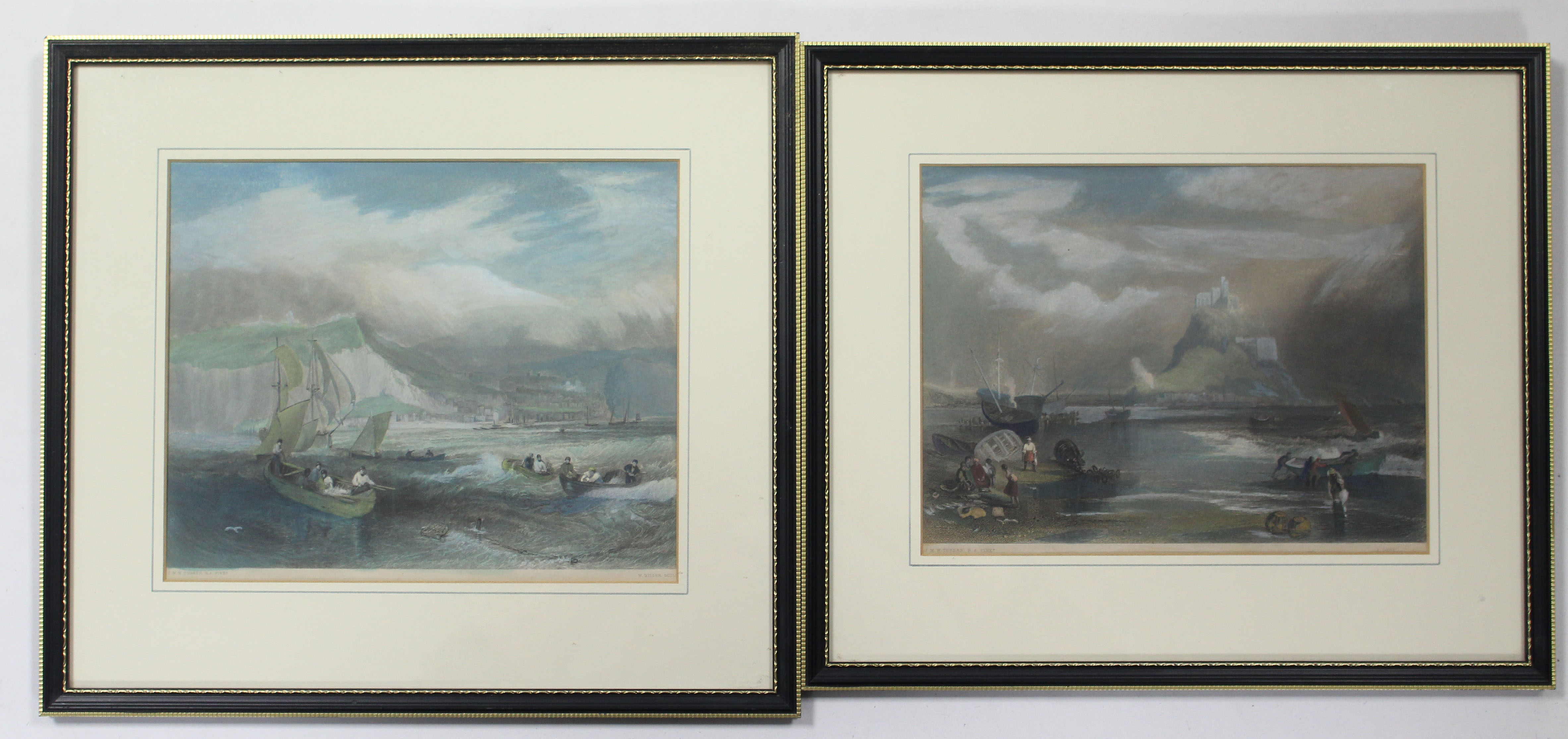 A pair of coloured engravings after J.M.W. Turner – coastal scenes; 7¼” x 9½”, each in glazed
