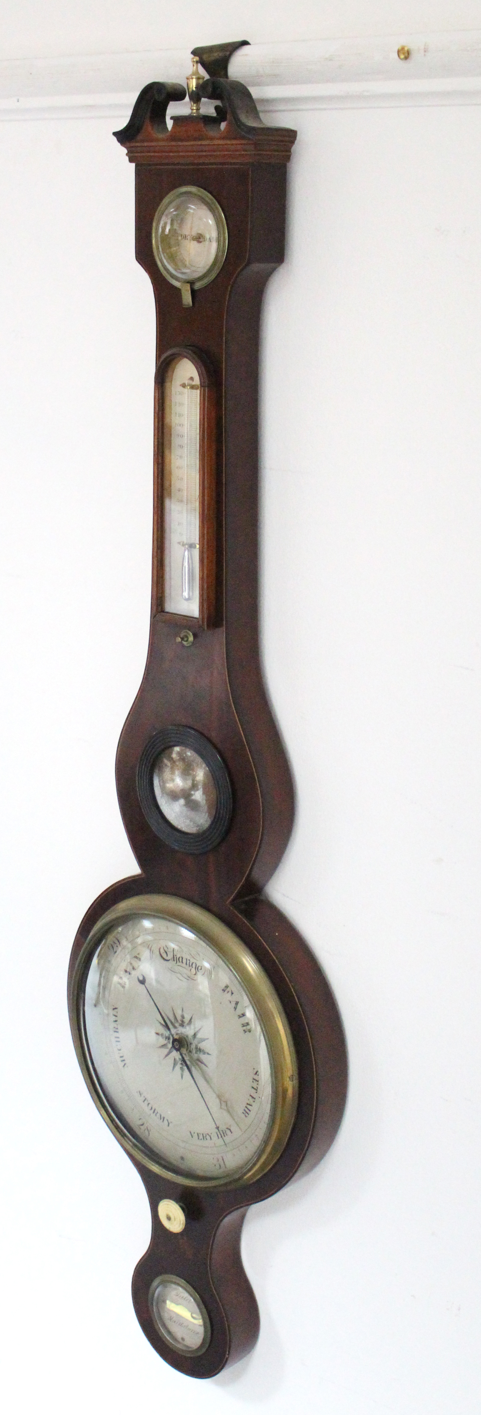 A George III inlaid-mahogany banjo barometer, signed “Tate, Maidstone”, with ivory adjusting knob, - Image 2 of 4