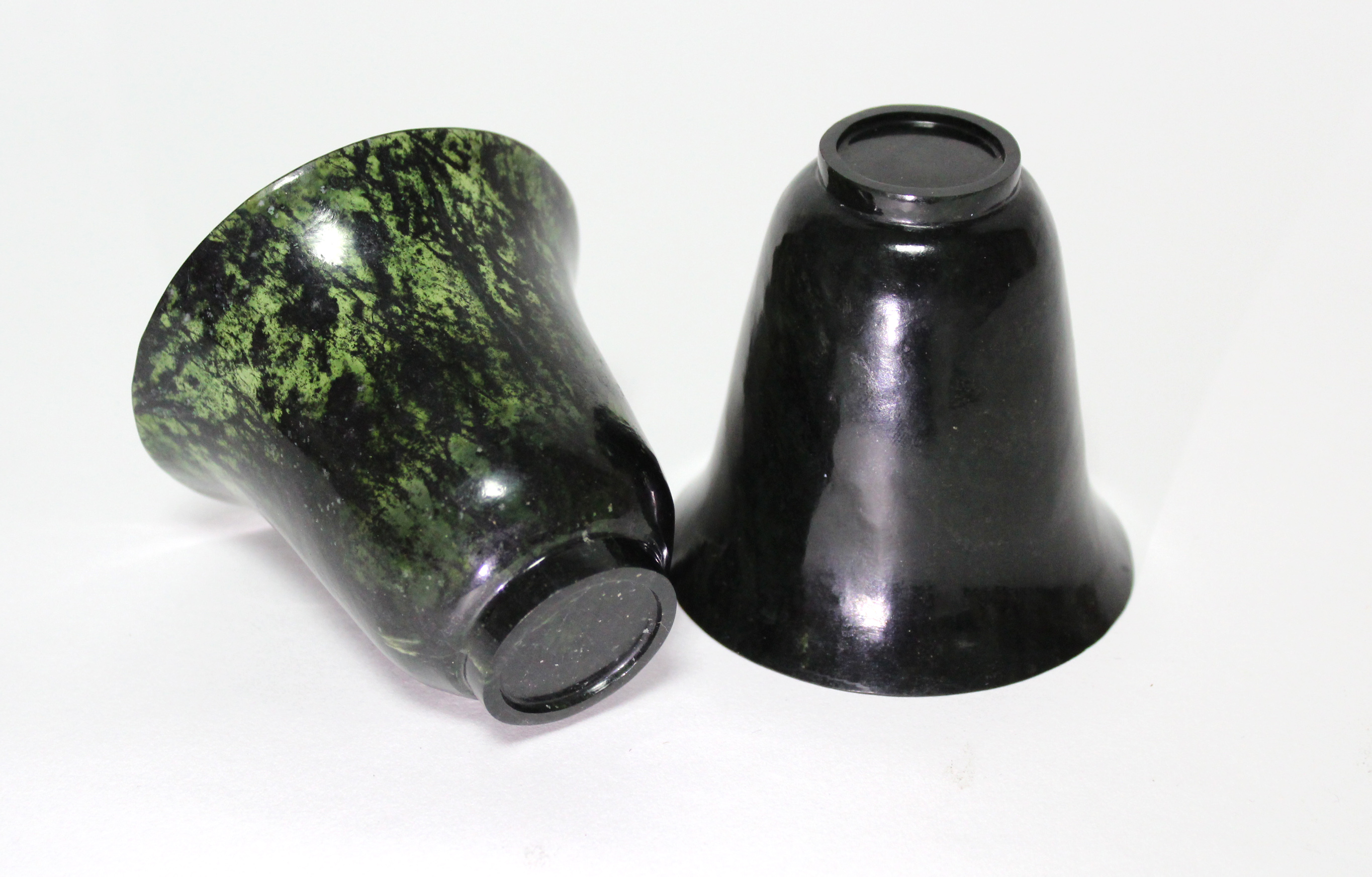 A pair of spinach-green jade beakers with flared rims, each on narrow ring foot; 2¾” high x 3” - Image 3 of 3