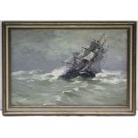 ENGLISH SCHOOL, early 20th century. A sailing vessel in rough seas. Signed indistinctly & dated 1908
