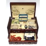 A quantity of costume jewellery, contained in a modern jewellery box.