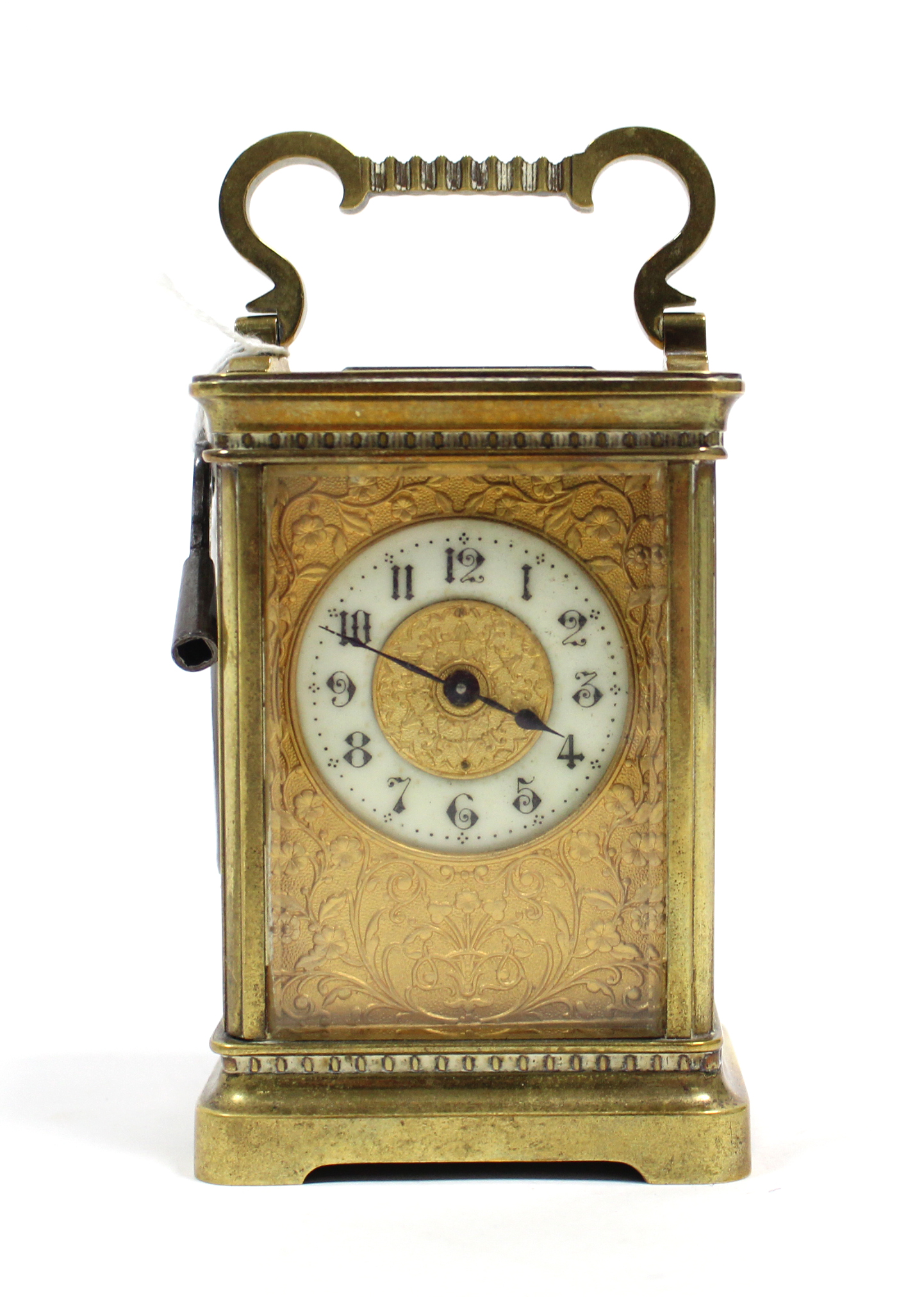 An early 20th century brass-cased carriage timepiece with white enamel & brass two-part dial, 4½” - Image 2 of 5