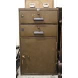 A dark brown art-metal dwarf standing cabinet, fitted two long drawers above two long shallow