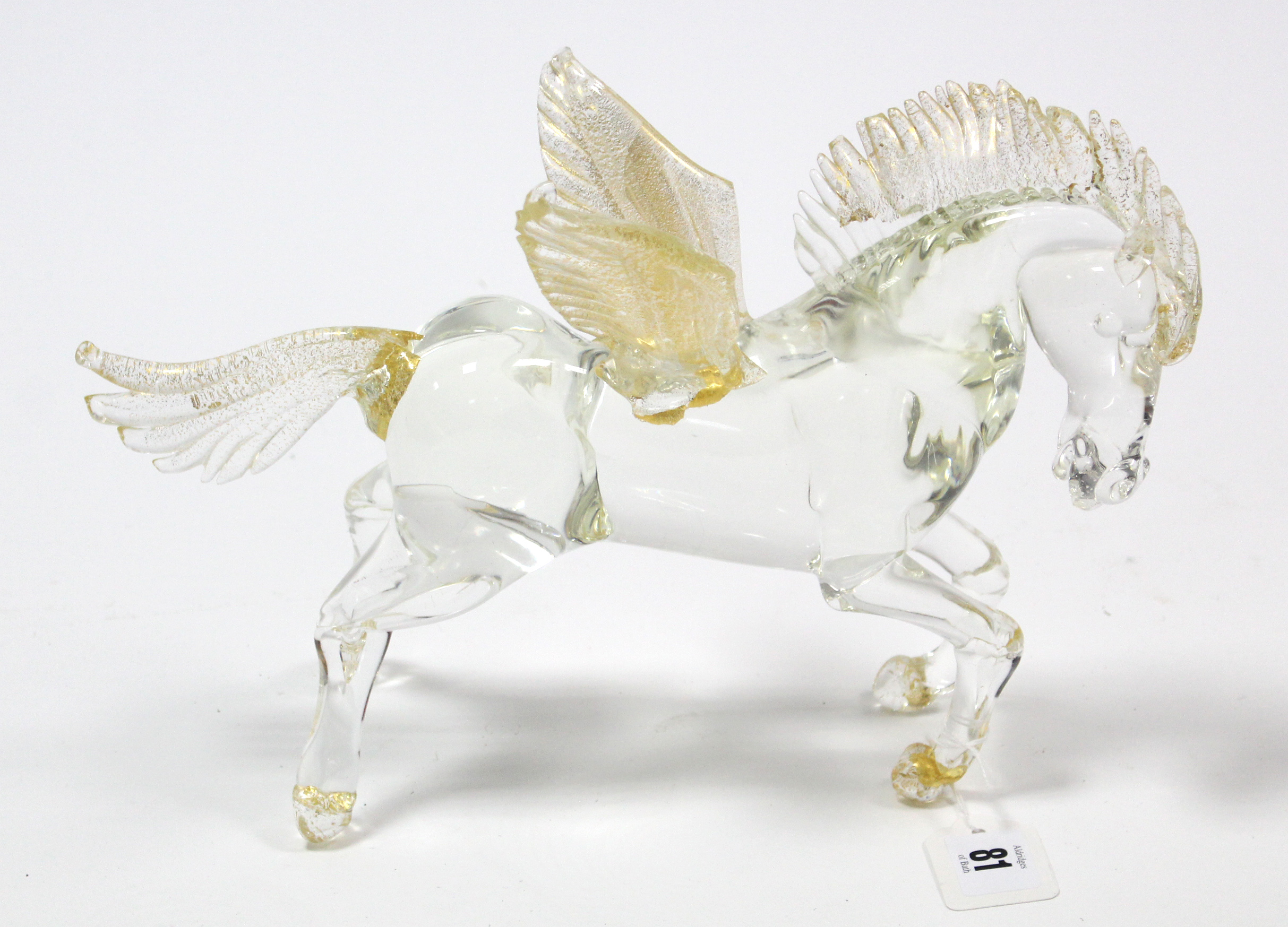 A plain & gold painted glass “Pegasus” ornament, 8” high.