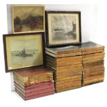 Two sepia naval photographs; a small oil painting on board titled to reverse “In the Vale of Clywd”,