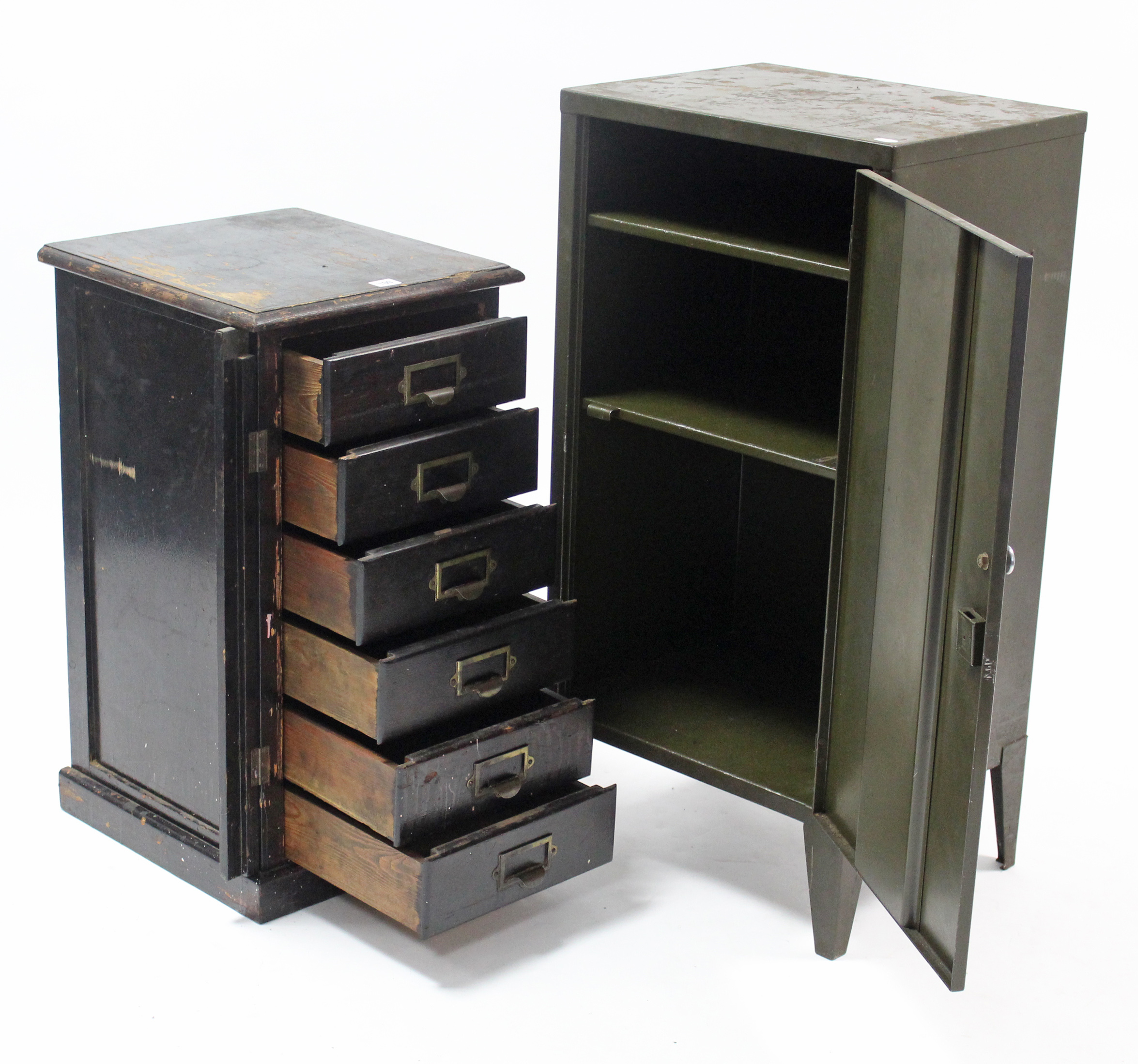 A painted wooden office chest fitted six long drawers, & on plinth base, 15¼” wide x 28” high; & a - Image 2 of 2