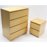 A maple-finish chest, fitted four long drawers, 31¾” wide x 39” high; & a ditto two-drawer bedside