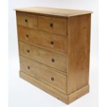 A Victorian-style large pine chest, fitted two short & three long graduated drawers with iron ring