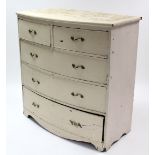 A Georgian-style white painted pine bow-front chest fitted two short & three long graduated
