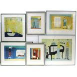 Six large limited edition coloured prints after Amara Spence (various sizes), each in glazed frame.