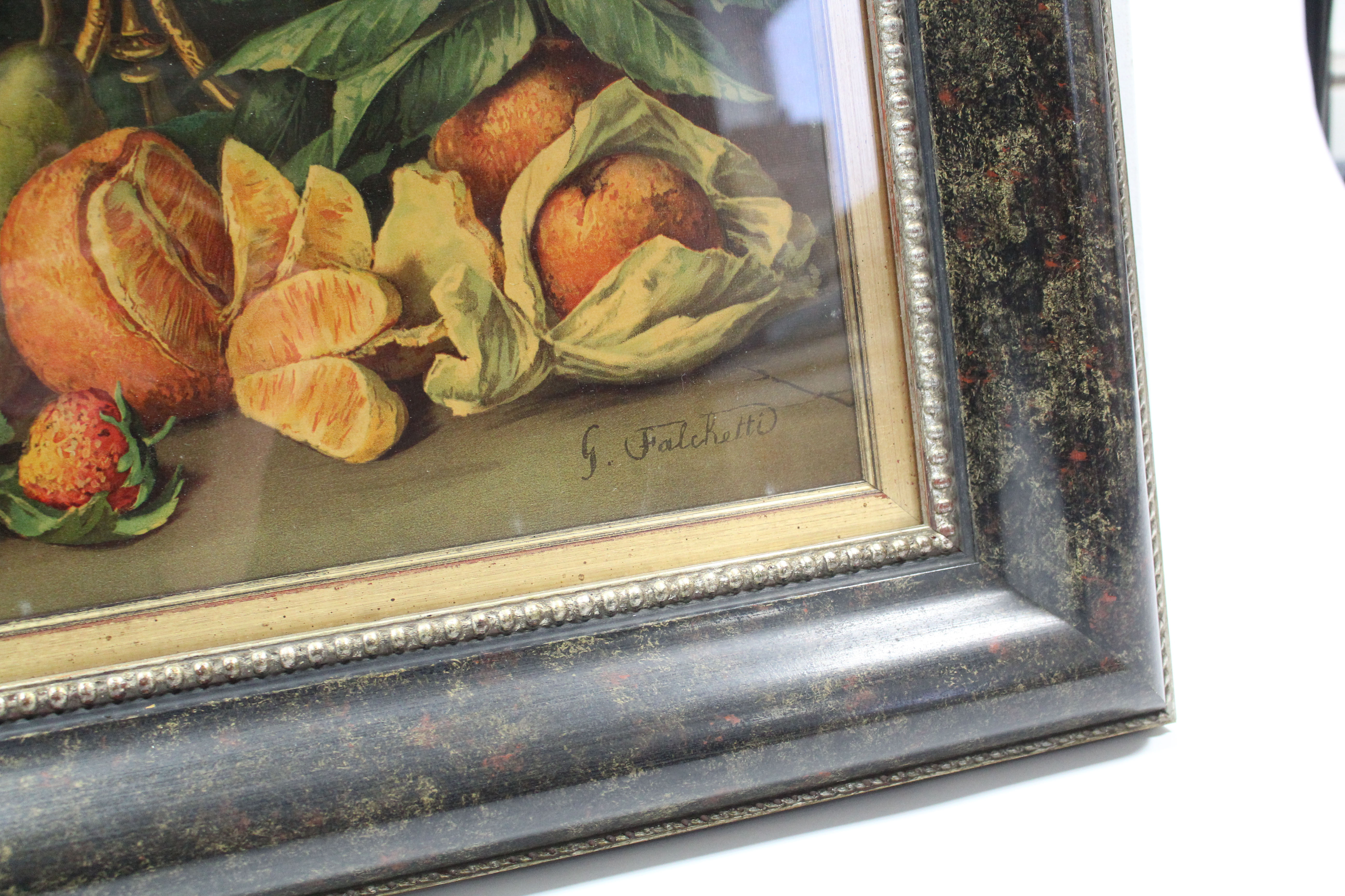 A pair of coloured prints after G. Falchetti – still life studies of fruit,18” x 25¾”, in matching - Image 3 of 3