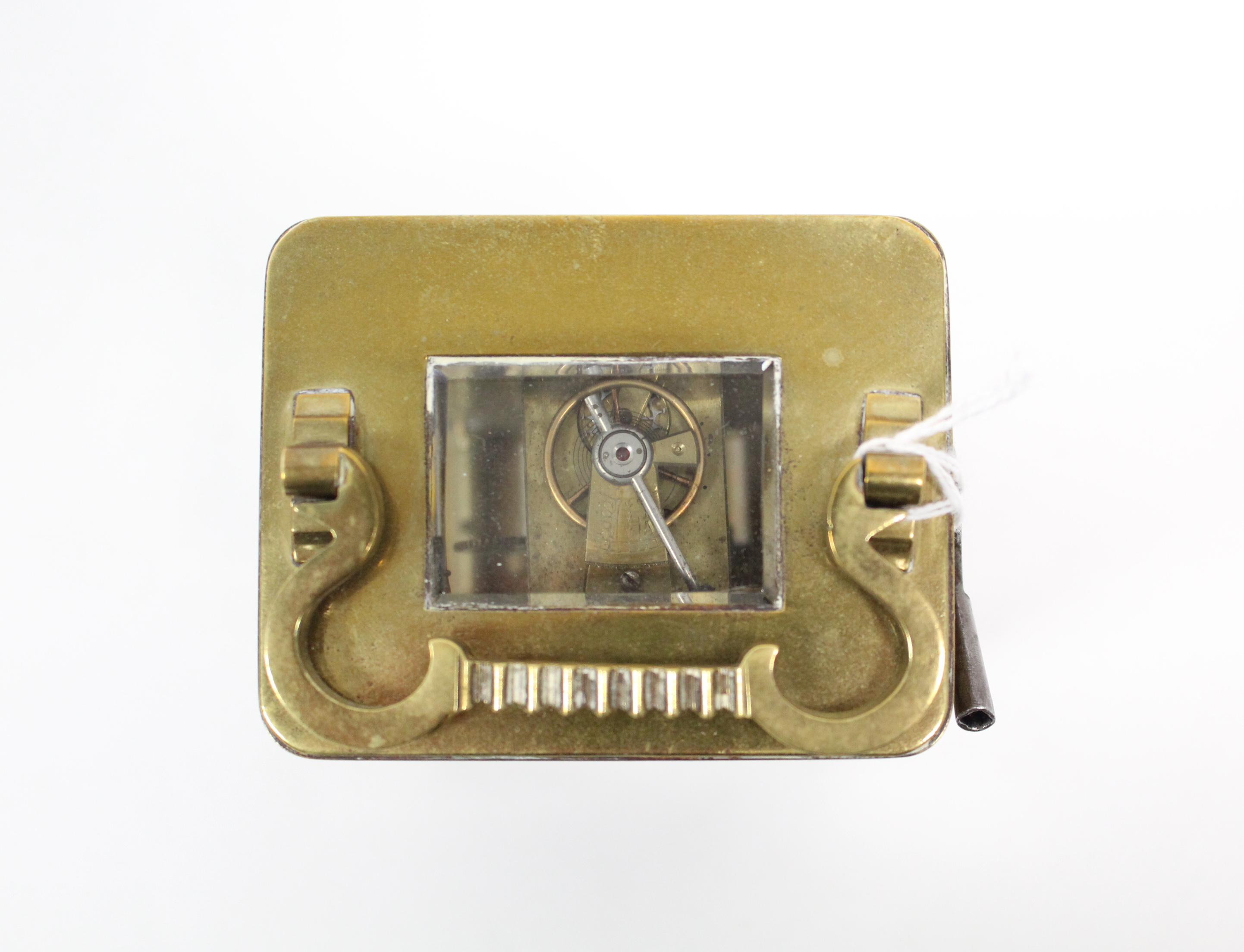 An early 20th century brass-cased carriage timepiece with white enamel & brass two-part dial, 4½” - Image 5 of 5