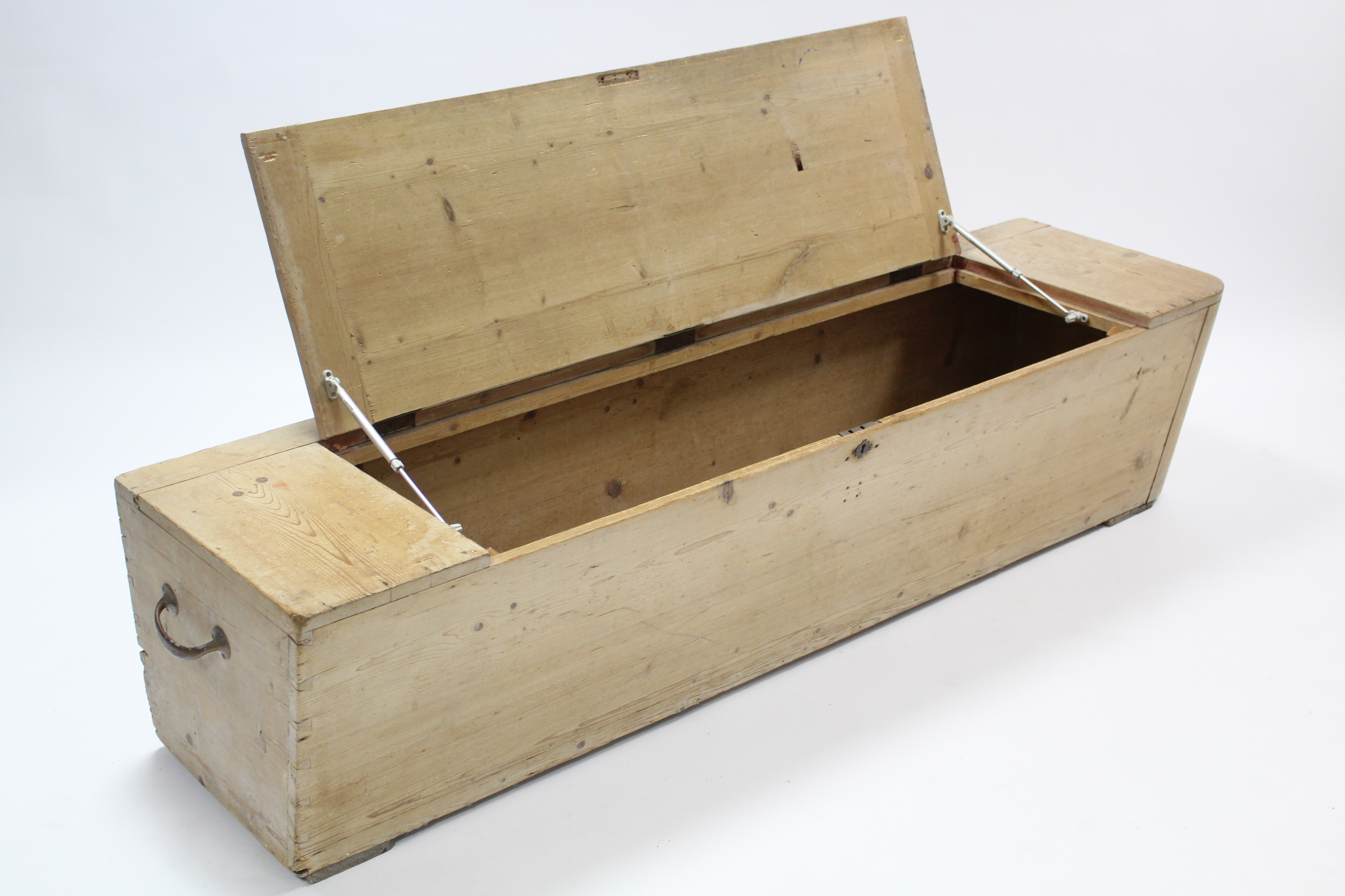 A large pine storage trunk with hinged lift-lid, & with brass side handles, 68” long x 16¼” high. - Image 2 of 2