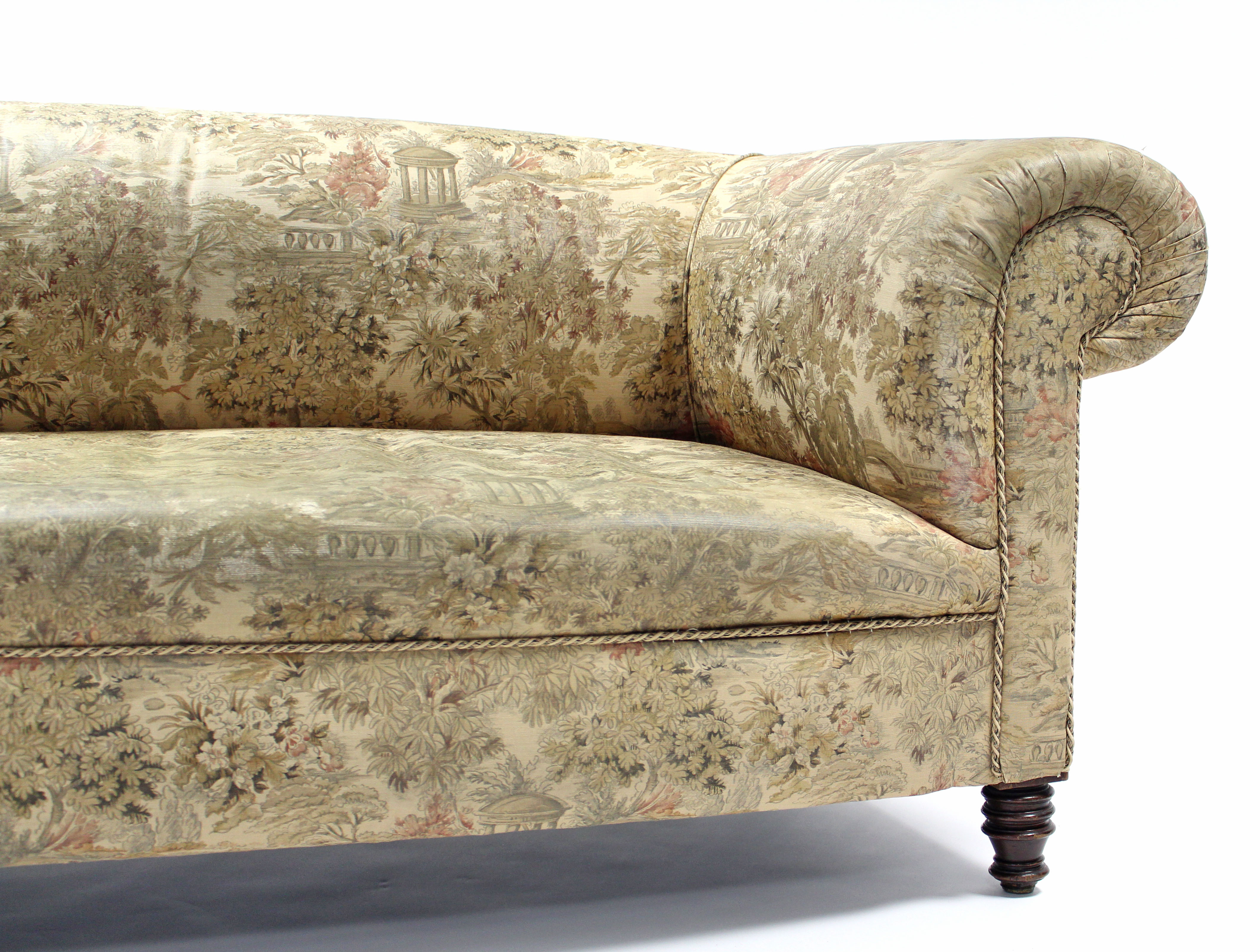 A Victorian chesterfield-style sofa & matching armchair, each upholstered printed material with - Image 4 of 6