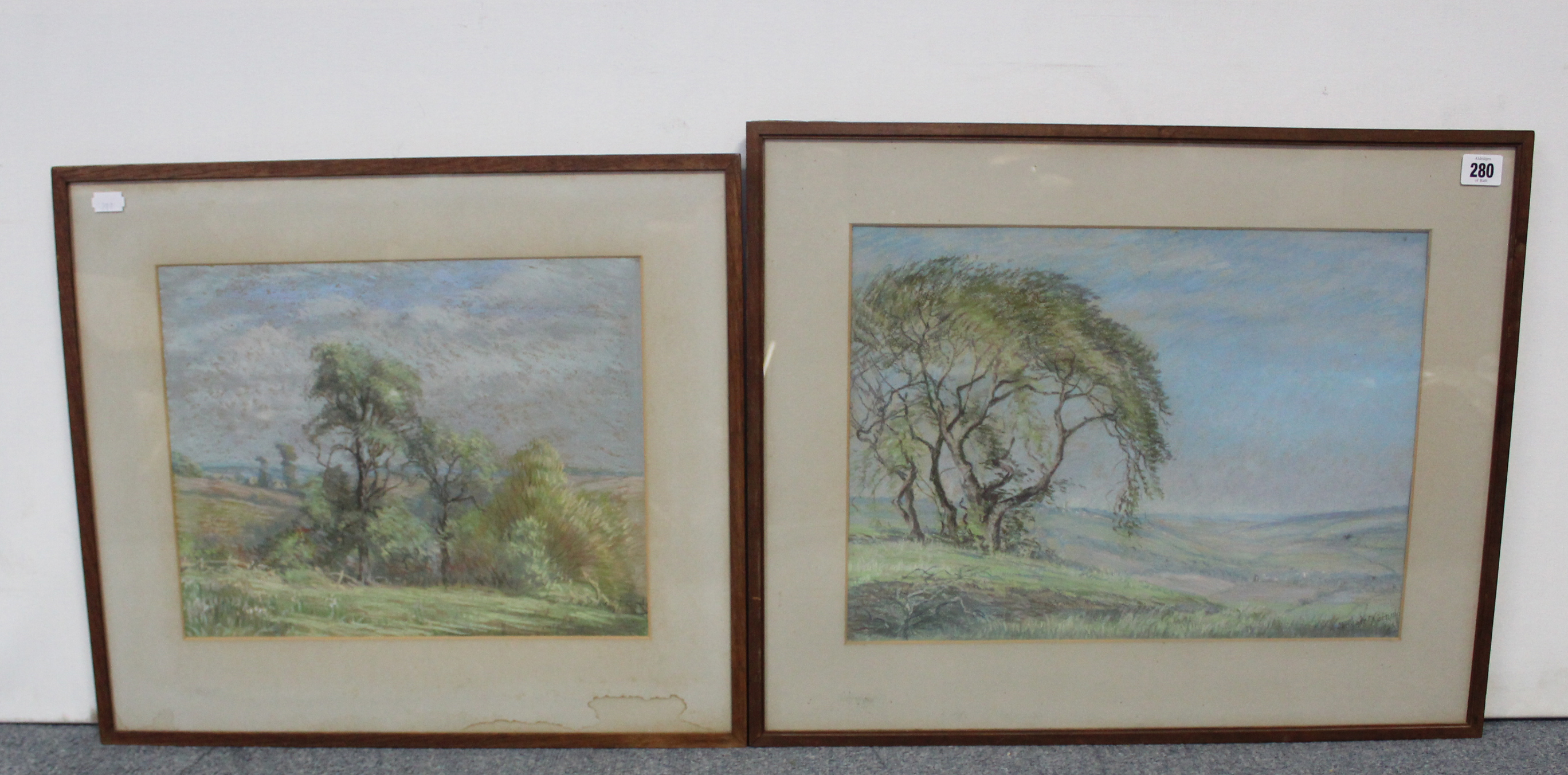 Two sepia naval photographs; a small oil painting on board titled to reverse “In the Vale of Clywd”, - Image 2 of 2