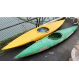 Two fibreglass glass kayaks, each 13’ long, & with oar.