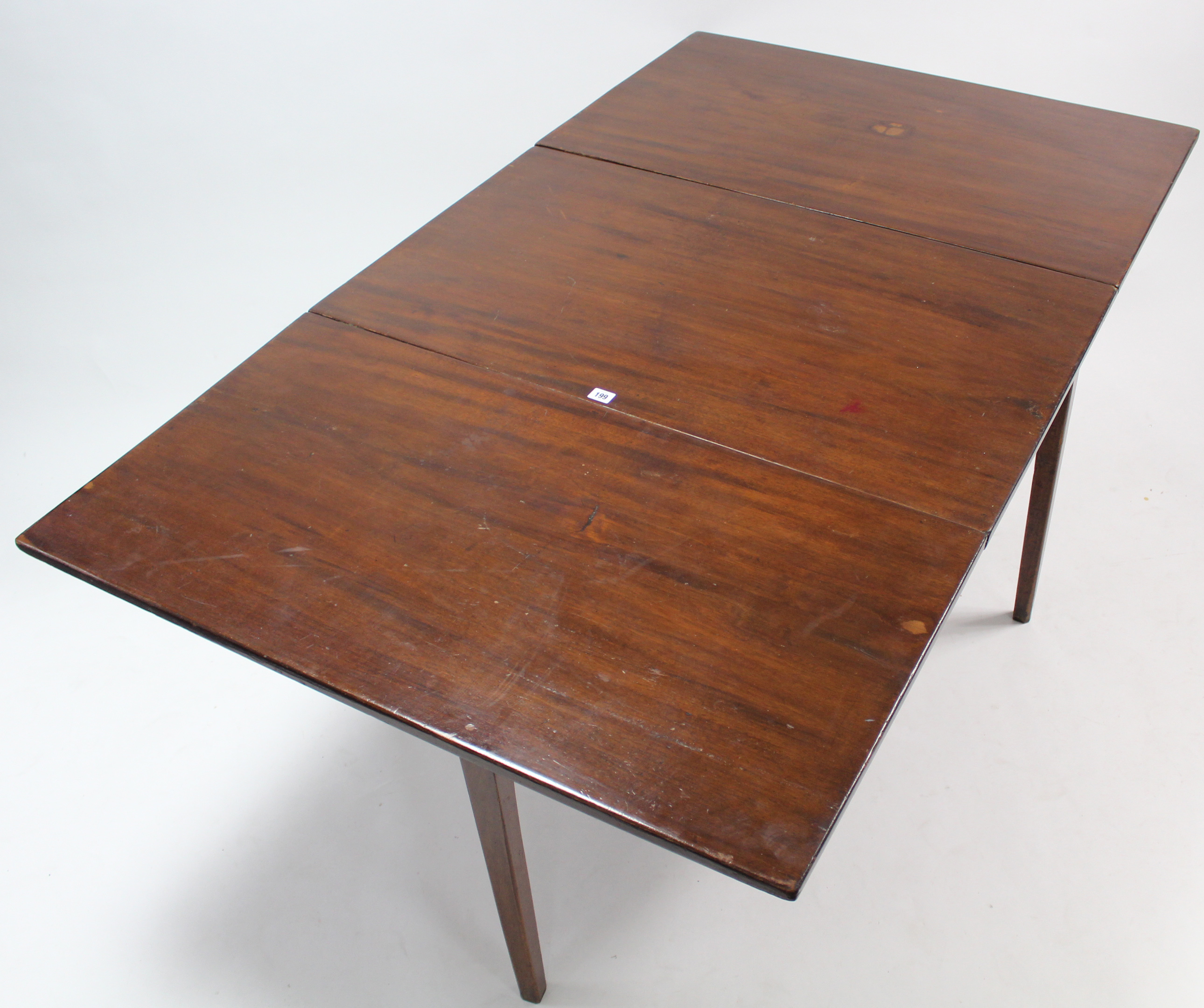 A 19th century mahogany drop-leaf dining table on square tapered legs, 40¼” x 65¾”. - Image 2 of 4