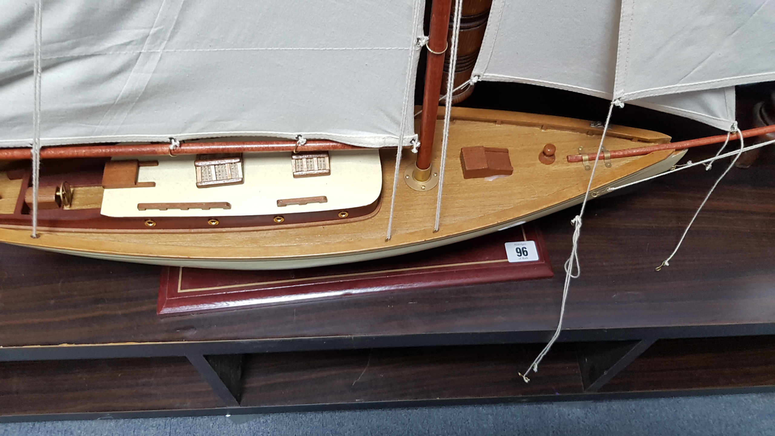 Two wooden model sailing boats; three wall mirrors; two teatrays & sundry other items. - Image 2 of 7