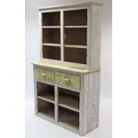 A mid-20th century white & yellow painted pine tall kitchen cabinet, 43½” wide x 71” high, (w.a.f.)