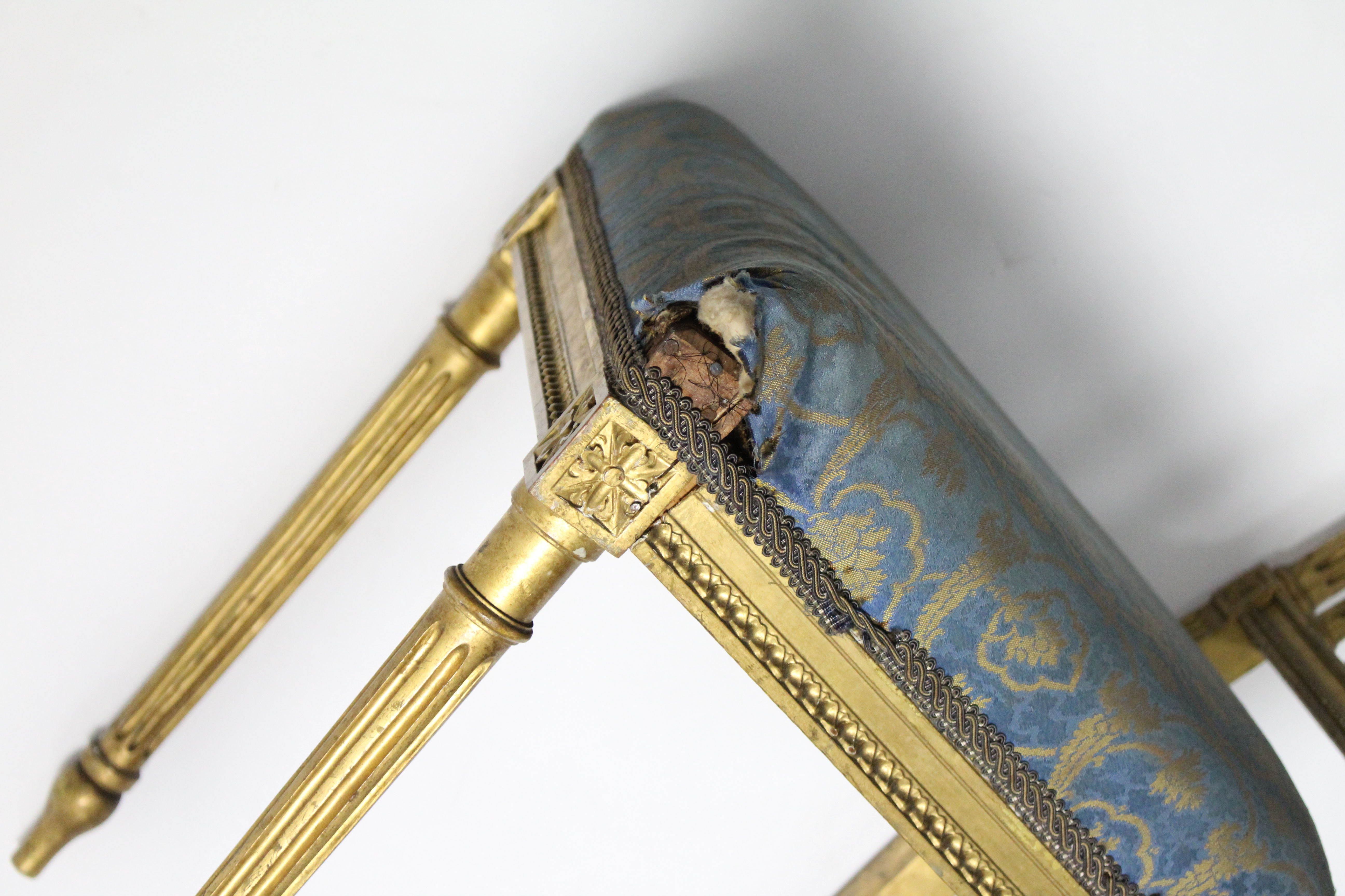 A pair of 19th century gold painted salon chairs with fluted rail-backs, padded seats & on fluted - Image 2 of 2