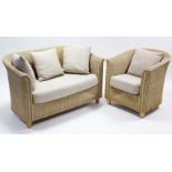 An MGM rattan two-seater conservatory settee, 48” long; & a ditto armchair.