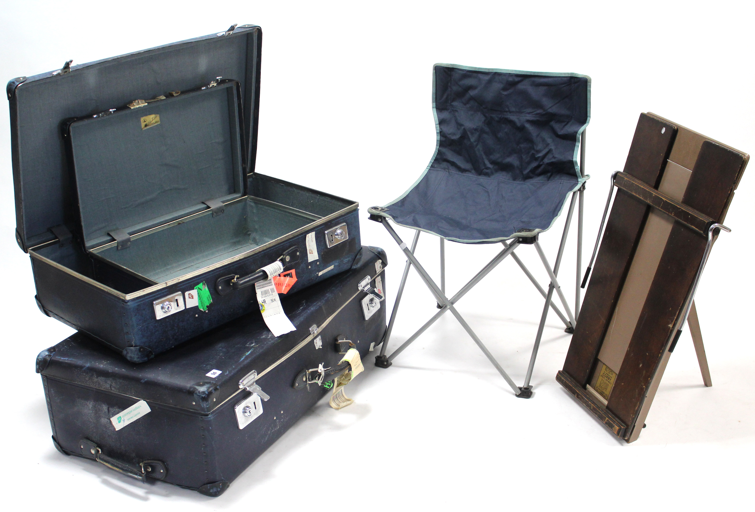 A gazebo with case (w.a.f.); two fibre-covered suitcases; a director’s chair; & a trouser press. - Image 2 of 2