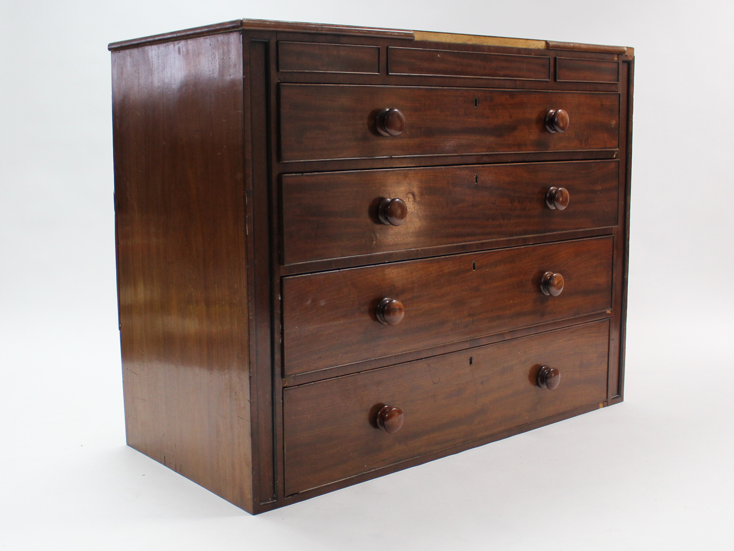 A 19th century inlaid-mahogany chest, fitted three shallow frieze drawers above four long - Image 4 of 4